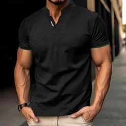 Hot OUKU Men's Golf Shirt Golf Polo Work Casual Stand Collar Short Sleeve Basic Modern Plain Classic Spring & Summer Regular Fit Black White Gray Golf Shirt