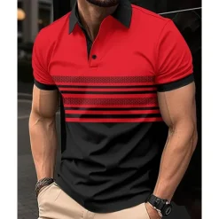 Online OUKU Men's Golf Shirt Golf Polos Shirts Work Casual Lapel Short Sleeve Basic Modern Striped Buttons Summer Regular Fit White Pink Red Royal Blue Green Khaki Golf Shirt
