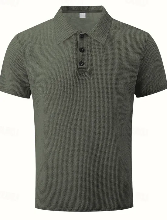 OUKU Men's Golf Shirt Golf Polos Shirts Work Casual Lapel Short Sleeve Basic Modern Plain Buttons Jacquard Summer Spring Regular Fit Black White Navy Blue Khaki Army Green Golf Shirt