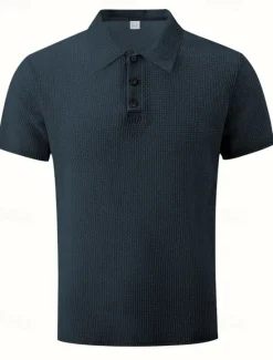 OUKU Men's Golf Shirt Golf Polos Shirts Work Casual Lapel Short Sleeve Basic Modern Plain Buttons Jacquard Summer Spring Regular Fit Black White Navy Blue Khaki Army Green Golf Shirt