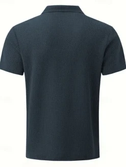 OUKU Men's Golf Shirt Golf Polos Shirts Work Casual Lapel Short Sleeve Basic Modern Plain Buttons Jacquard Summer Spring Regular Fit Black White Navy Blue Khaki Army Green Golf Shirt
