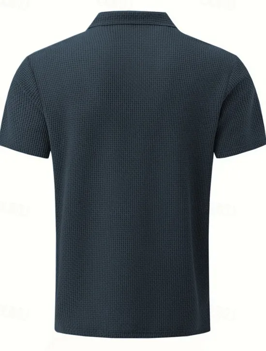 OUKU Men's Golf Shirt Golf Polos Shirts Work Casual Lapel Short Sleeve Basic Modern Plain Buttons Jacquard Summer Spring Regular Fit Black White Navy Blue Khaki Army Green Golf Shirt