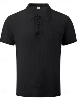 OUKU Men's Golf Shirt Golf Polos Shirts Work Casual Lapel Short Sleeve Basic Modern Plain Buttons Jacquard Summer Spring Regular Fit Black White Navy Blue Khaki Army Green Golf Shirt