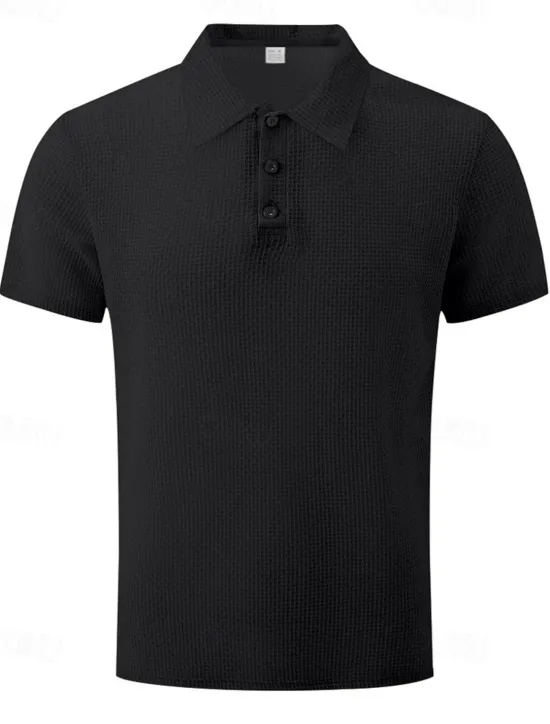 OUKU Men's Golf Shirt Golf Polos Shirts Work Casual Lapel Short Sleeve Basic Modern Plain Buttons Jacquard Summer Spring Regular Fit Black White Navy Blue Khaki Army Green Golf Shirt
