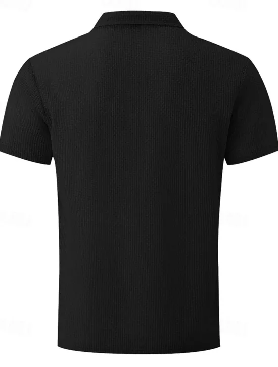 OUKU Men's Golf Shirt Golf Polos Shirts Work Casual Lapel Short Sleeve Basic Modern Plain Buttons Jacquard Summer Spring Regular Fit Black White Navy Blue Khaki Army Green Golf Shirt