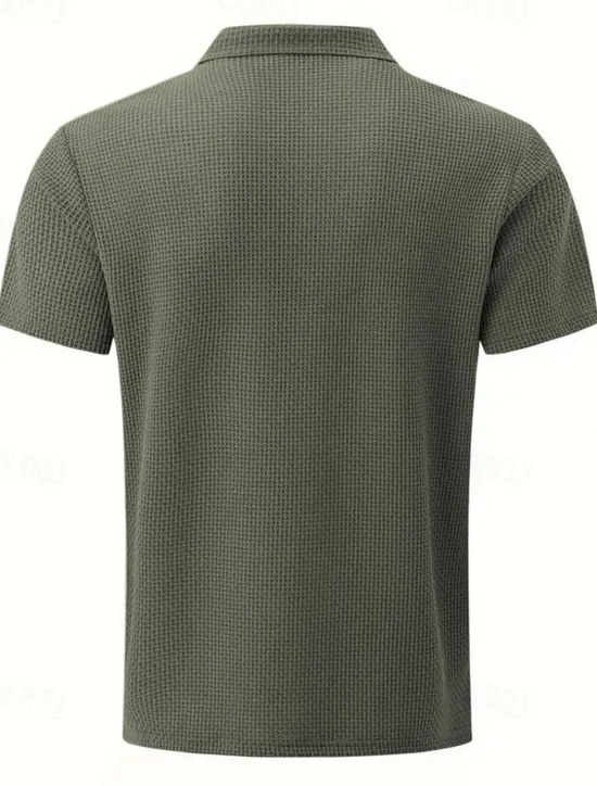 OUKU Men's Golf Shirt Golf Polos Shirts Work Casual Lapel Short Sleeve Basic Modern Plain Buttons Jacquard Summer Spring Regular Fit Black White Navy Blue Khaki Army Green Golf Shirt