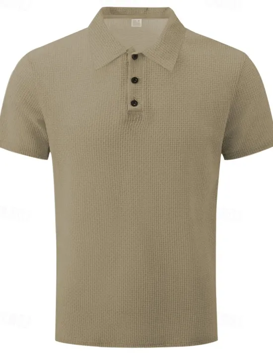OUKU Men's Golf Shirt Golf Polos Shirts Work Casual Lapel Short Sleeve Basic Modern Plain Buttons Jacquard Summer Spring Regular Fit Black White Navy Blue Khaki Army Green Golf Shirt