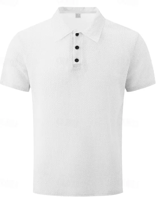 OUKU Men's Golf Shirt Golf Polos Shirts Work Casual Lapel Short Sleeve Basic Modern Plain Buttons Jacquard Summer Spring Regular Fit Black White Navy Blue Khaki Army Green Golf Shirt