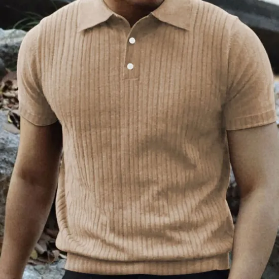 Sale OUKU Men's Golf Shirt Golf Polos Shirts Work Casual Lapel Short Sleeve Basic Modern Plain Vertical Stripes Buttons Summer Spring Regular Fit Black White Wine Khaki Light Grey Golf Shirt