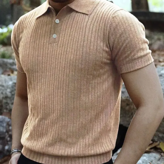 Sale OUKU Men's Golf Shirt Golf Polos Shirts Work Casual Lapel Short Sleeve Basic Modern Plain Vertical Stripes Buttons Summer Spring Regular Fit Black White Wine Khaki Light Grey Golf Shirt