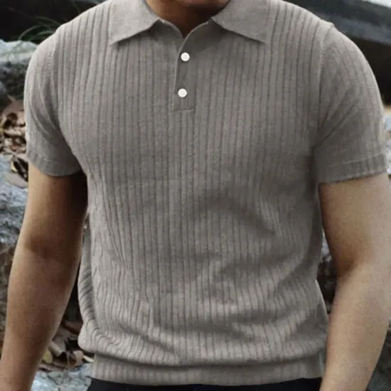 Sale OUKU Men's Golf Shirt Golf Polos Shirts Work Casual Lapel Short Sleeve Basic Modern Plain Vertical Stripes Buttons Summer Spring Regular Fit Black White Wine Khaki Light Grey Golf Shirt