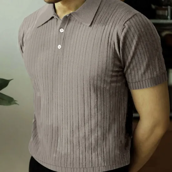 Sale OUKU Men's Golf Shirt Golf Polos Shirts Work Casual Lapel Short Sleeve Basic Modern Plain Vertical Stripes Buttons Summer Spring Regular Fit Black White Wine Khaki Light Grey Golf Shirt