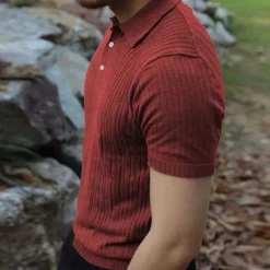 Sale OUKU Men's Golf Shirt Golf Polos Shirts Work Casual Lapel Short Sleeve Basic Modern Plain Vertical Stripes Buttons Summer Spring Regular Fit Black White Wine Khaki Light Grey Golf Shirt