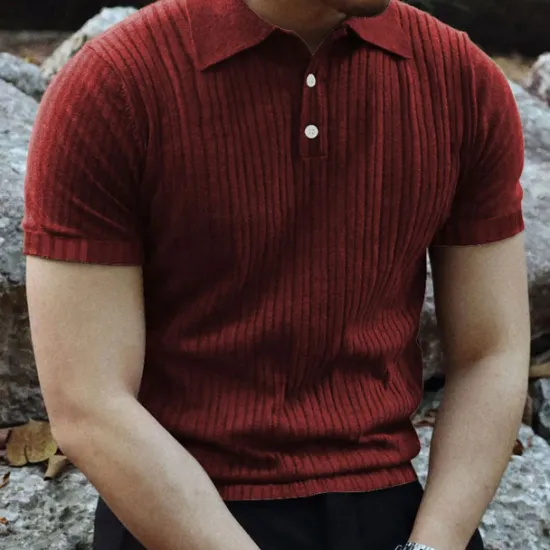 Sale OUKU Men's Golf Shirt Golf Polos Shirts Work Casual Lapel Short Sleeve Basic Modern Plain Vertical Stripes Buttons Summer Spring Regular Fit Black White Wine Khaki Light Grey Golf Shirt