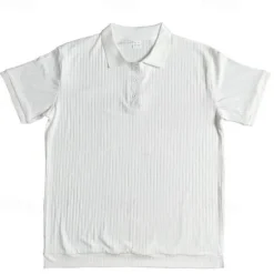 Sale OUKU Men's Golf Shirt Golf Polos Shirts Work Casual Lapel Short Sleeve Basic Modern Plain Vertical Stripes Buttons Summer Spring Regular Fit Black White Wine Khaki Light Grey Golf Shirt