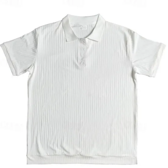 Sale OUKU Men's Golf Shirt Golf Polos Shirts Work Casual Lapel Short Sleeve Basic Modern Plain Vertical Stripes Buttons Summer Spring Regular Fit Black White Wine Khaki Light Grey Golf Shirt