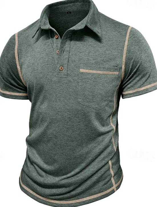 Outlet OUKU Men's Golf Shirt Golf Polos Shirts Work Casual Lapel Short Sleeve Basic Modern Color Block Patchwork Buttons Summer Regular Fit Black White Green Khaki Light Blue Gray Golf Shirt