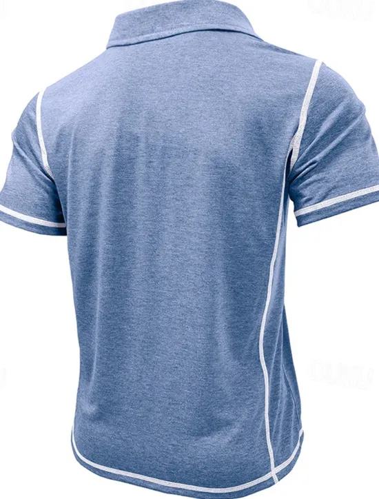Outlet OUKU Men's Golf Shirt Golf Polos Shirts Work Casual Lapel Short Sleeve Basic Modern Color Block Patchwork Buttons Summer Regular Fit Black White Green Khaki Light Blue Gray Golf Shirt