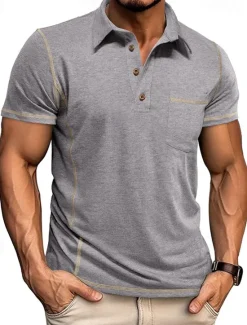 Outlet OUKU Men's Golf Shirt Golf Polos Shirts Work Casual Lapel Short Sleeve Basic Modern Color Block Patchwork Buttons Summer Regular Fit Black White Green Khaki Light Blue Gray Golf Shirt