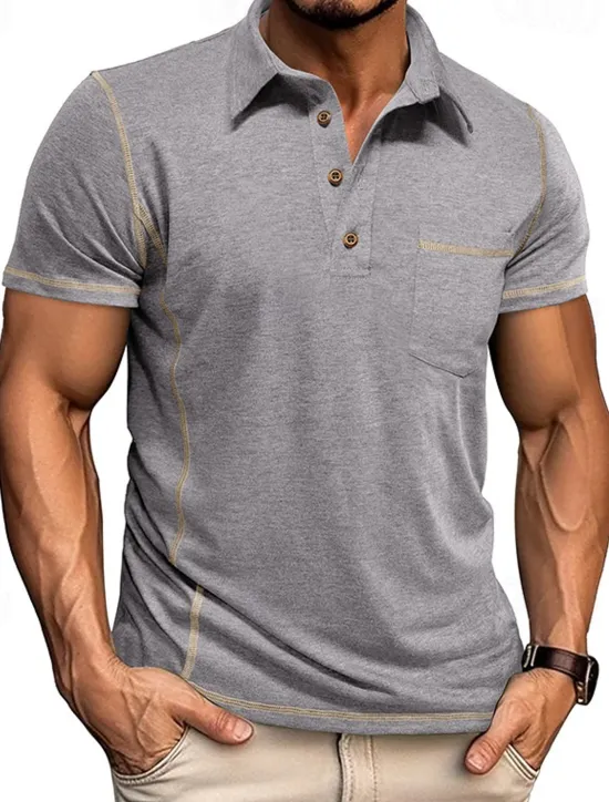 Outlet OUKU Men's Golf Shirt Golf Polos Shirts Work Casual Lapel Short Sleeve Basic Modern Color Block Patchwork Buttons Summer Regular Fit Black White Green Khaki Light Blue Gray Golf Shirt