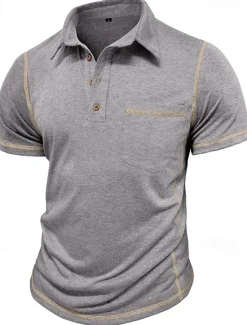 Outlet OUKU Men's Golf Shirt Golf Polos Shirts Work Casual Lapel Short Sleeve Basic Modern Color Block Patchwork Buttons Summer Regular Fit Black White Green Khaki Light Blue Gray Golf Shirt
