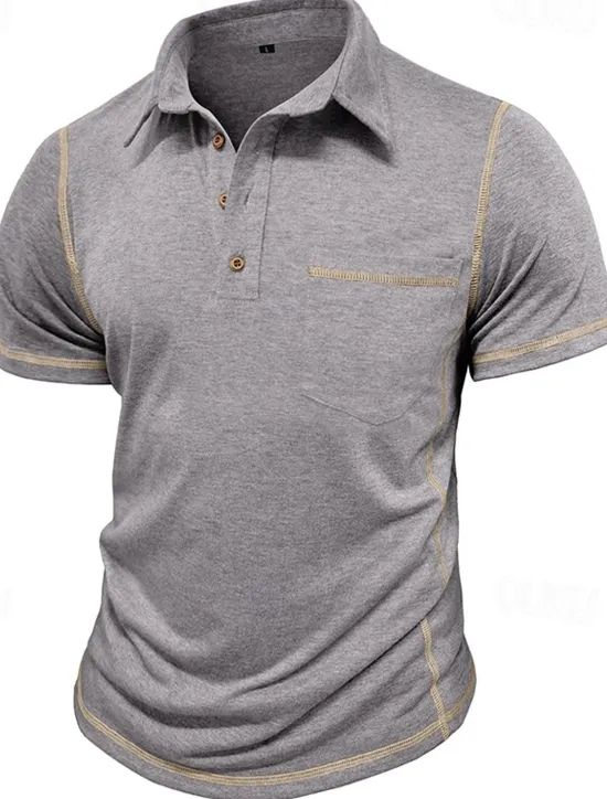 Outlet OUKU Men's Golf Shirt Golf Polos Shirts Work Casual Lapel Short Sleeve Basic Modern Color Block Patchwork Buttons Summer Regular Fit Black White Green Khaki Light Blue Gray Golf Shirt