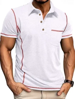 Outlet OUKU Men's Golf Shirt Golf Polos Shirts Work Casual Lapel Short Sleeve Basic Modern Color Block Patchwork Buttons Summer Regular Fit Black White Green Khaki Light Blue Gray Golf Shirt