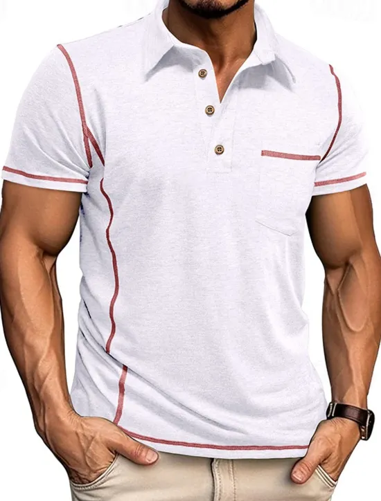 Outlet OUKU Men's Golf Shirt Golf Polos Shirts Work Casual Lapel Short Sleeve Basic Modern Color Block Patchwork Buttons Summer Regular Fit Black White Green Khaki Light Blue Gray Golf Shirt
