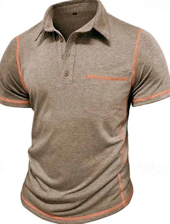 Outlet OUKU Men's Golf Shirt Golf Polos Shirts Work Casual Lapel Short Sleeve Basic Modern Color Block Patchwork Buttons Summer Regular Fit Black White Green Khaki Light Blue Gray Golf Shirt