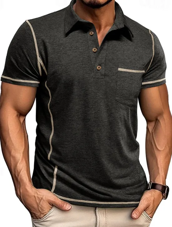 Outlet OUKU Men's Golf Shirt Golf Polos Shirts Work Casual Lapel Short Sleeve Basic Modern Color Block Patchwork Buttons Summer Regular Fit Black White Green Khaki Light Blue Gray Golf Shirt