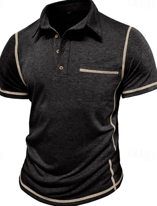 Outlet OUKU Men's Golf Shirt Golf Polos Shirts Work Casual Lapel Short Sleeve Basic Modern Color Block Patchwork Buttons Summer Regular Fit Black White Green Khaki Light Blue Gray Golf Shirt