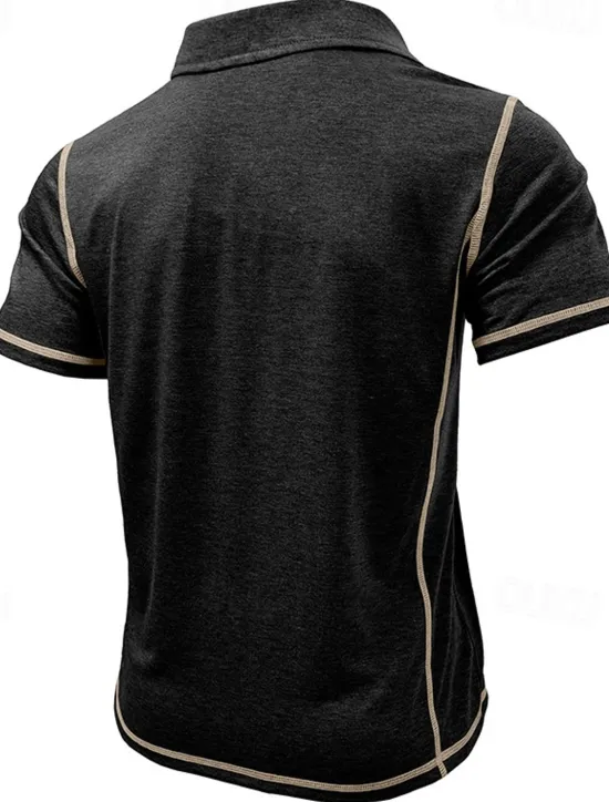 Outlet OUKU Men's Golf Shirt Golf Polos Shirts Work Casual Lapel Short Sleeve Basic Modern Color Block Patchwork Buttons Summer Regular Fit Black White Green Khaki Light Blue Gray Golf Shirt