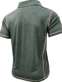 Outlet OUKU Men's Golf Shirt Golf Polos Shirts Work Casual Lapel Short Sleeve Basic Modern Color Block Patchwork Buttons Summer Regular Fit Black White Green Khaki Light Blue Gray Golf Shirt