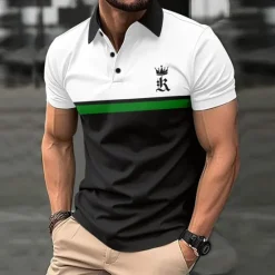 Online OUKU Men's Golf Shirt Golf Polo Work Casual Lapel Short Sleeve Basic Modern Color Block Patchwork Button Spring & Summer Regular Fit Black Dark navy Royal Blue Blue Orange Green Golf Shirt