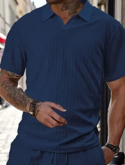 Hot OUKU Men's Golf Shirt Golf Polos Shirts Work Casual Lapel Short Sleeve Basic Modern Plain Jacquard Summer Spring Regular Fit Black White Wine Navy Blue Khaki Light Blue Golf Shirt
