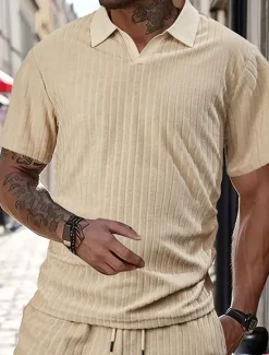 Hot OUKU Men's Golf Shirt Golf Polos Shirts Work Casual Lapel Short Sleeve Basic Modern Plain Jacquard Summer Spring Regular Fit Black White Wine Navy Blue Khaki Light Blue Golf Shirt