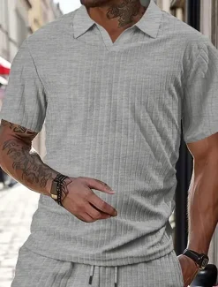 Hot OUKU Men's Golf Shirt Golf Polos Shirts Work Casual Lapel Short Sleeve Basic Modern Plain Jacquard Summer Spring Regular Fit Black White Wine Navy Blue Khaki Light Blue Golf Shirt