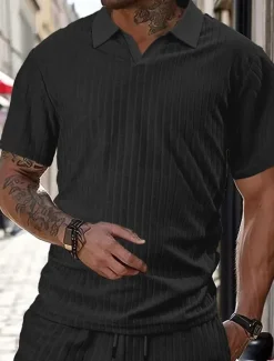 Hot OUKU Men's Golf Shirt Golf Polos Shirts Work Casual Lapel Short Sleeve Basic Modern Plain Jacquard Summer Spring Regular Fit Black White Wine Navy Blue Khaki Light Blue Golf Shirt