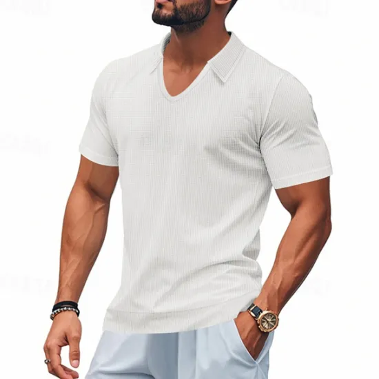 Hot OUKU Men's Golf Shirt Golf Polos Shirts Work Casual V Neck Short Sleeve Basic Modern Plain Jacquard Summer Spring Regular Fit Apricot White Brown Light Grey Army Green Light Blue Golf Shirt