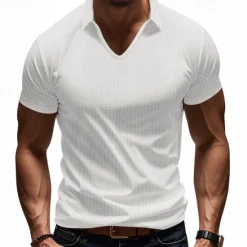 Hot OUKU Men's Golf Shirt Golf Polos Shirts Work Casual V Neck Short Sleeve Basic Modern Plain Jacquard Summer Spring Regular Fit Apricot White Brown Light Grey Army Green Light Blue Golf Shirt