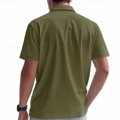 Hot OUKU Men's Golf Shirt Golf Polos Shirts Work Casual V Neck Short Sleeve Basic Modern Plain Jacquard Summer Spring Regular Fit Apricot White Brown Light Grey Army Green Light Blue Golf Shirt