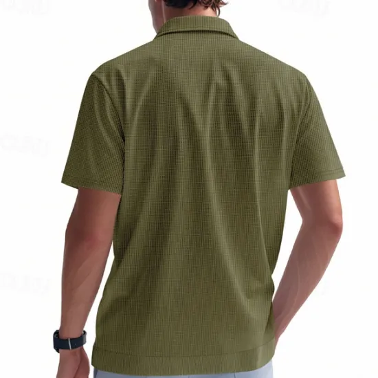 Hot OUKU Men's Golf Shirt Golf Polos Shirts Work Casual V Neck Short Sleeve Basic Modern Plain Jacquard Summer Spring Regular Fit Apricot White Brown Light Grey Army Green Light Blue Golf Shirt