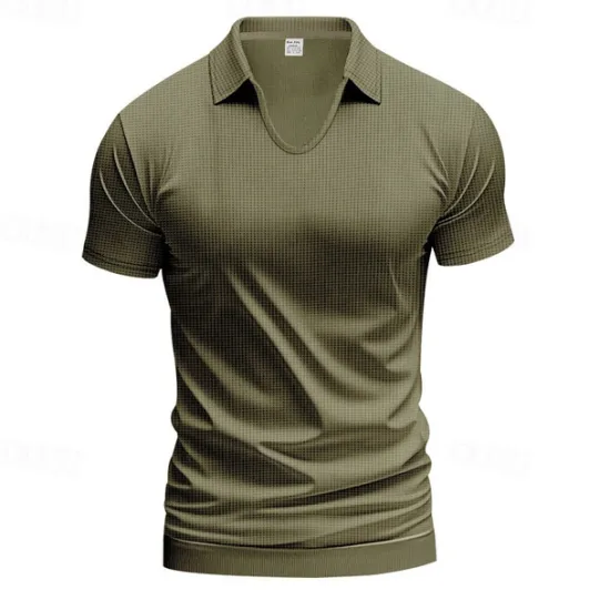 Hot OUKU Men's Golf Shirt Golf Polos Shirts Work Casual V Neck Short Sleeve Basic Modern Plain Jacquard Summer Spring Regular Fit Apricot White Brown Light Grey Army Green Light Blue Golf Shirt
