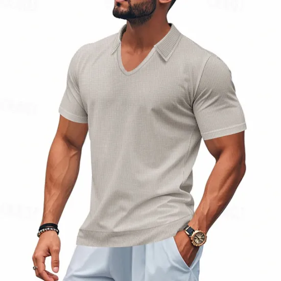 Hot OUKU Men's Golf Shirt Golf Polos Shirts Work Casual V Neck Short Sleeve Basic Modern Plain Jacquard Summer Spring Regular Fit Apricot White Brown Light Grey Army Green Light Blue Golf Shirt