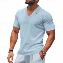 Hot OUKU Men's Golf Shirt Golf Polos Shirts Work Casual V Neck Short Sleeve Basic Modern Plain Jacquard Summer Spring Regular Fit Apricot White Brown Light Grey Army Green Light Blue Golf Shirt