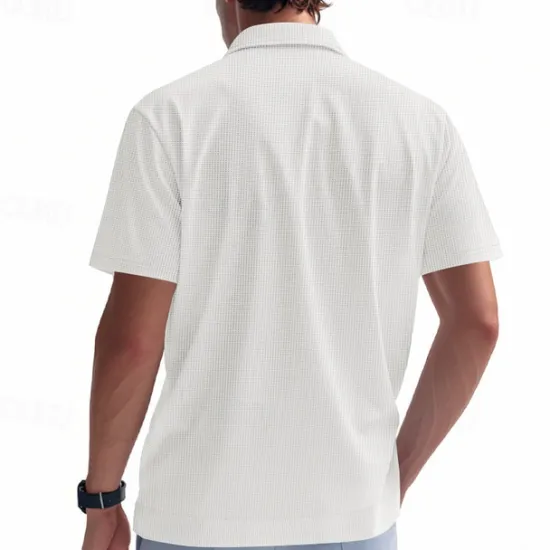Hot OUKU Men's Golf Shirt Golf Polos Shirts Work Casual V Neck Short Sleeve Basic Modern Plain Jacquard Summer Spring Regular Fit Apricot White Brown Light Grey Army Green Light Blue Golf Shirt