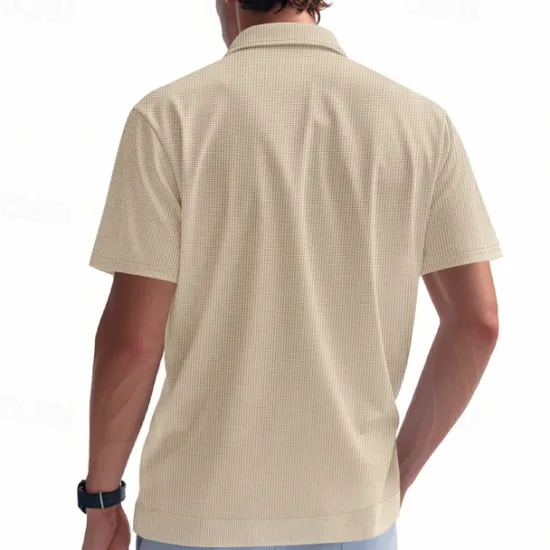 Hot OUKU Men's Golf Shirt Golf Polos Shirts Work Casual V Neck Short Sleeve Basic Modern Plain Jacquard Summer Spring Regular Fit Apricot White Brown Light Grey Army Green Light Blue Golf Shirt