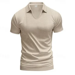 Hot OUKU Men's Golf Shirt Golf Polos Shirts Work Casual V Neck Short Sleeve Basic Modern Plain Jacquard Summer Spring Regular Fit Apricot White Brown Light Grey Army Green Light Blue Golf Shirt