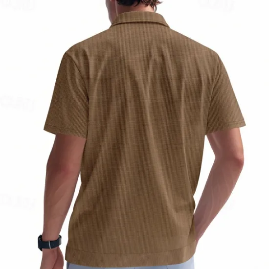Hot OUKU Men's Golf Shirt Golf Polos Shirts Work Casual V Neck Short Sleeve Basic Modern Plain Jacquard Summer Spring Regular Fit Apricot White Brown Light Grey Army Green Light Blue Golf Shirt