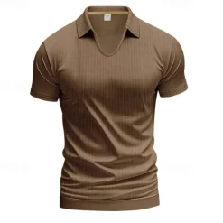 Hot OUKU Men's Golf Shirt Golf Polos Shirts Work Casual V Neck Short Sleeve Basic Modern Plain Jacquard Summer Spring Regular Fit Apricot White Brown Light Grey Army Green Light Blue Golf Shirt